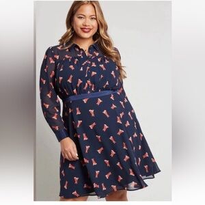ModCloth Fox Print Chiffon Shirt Dress 1X